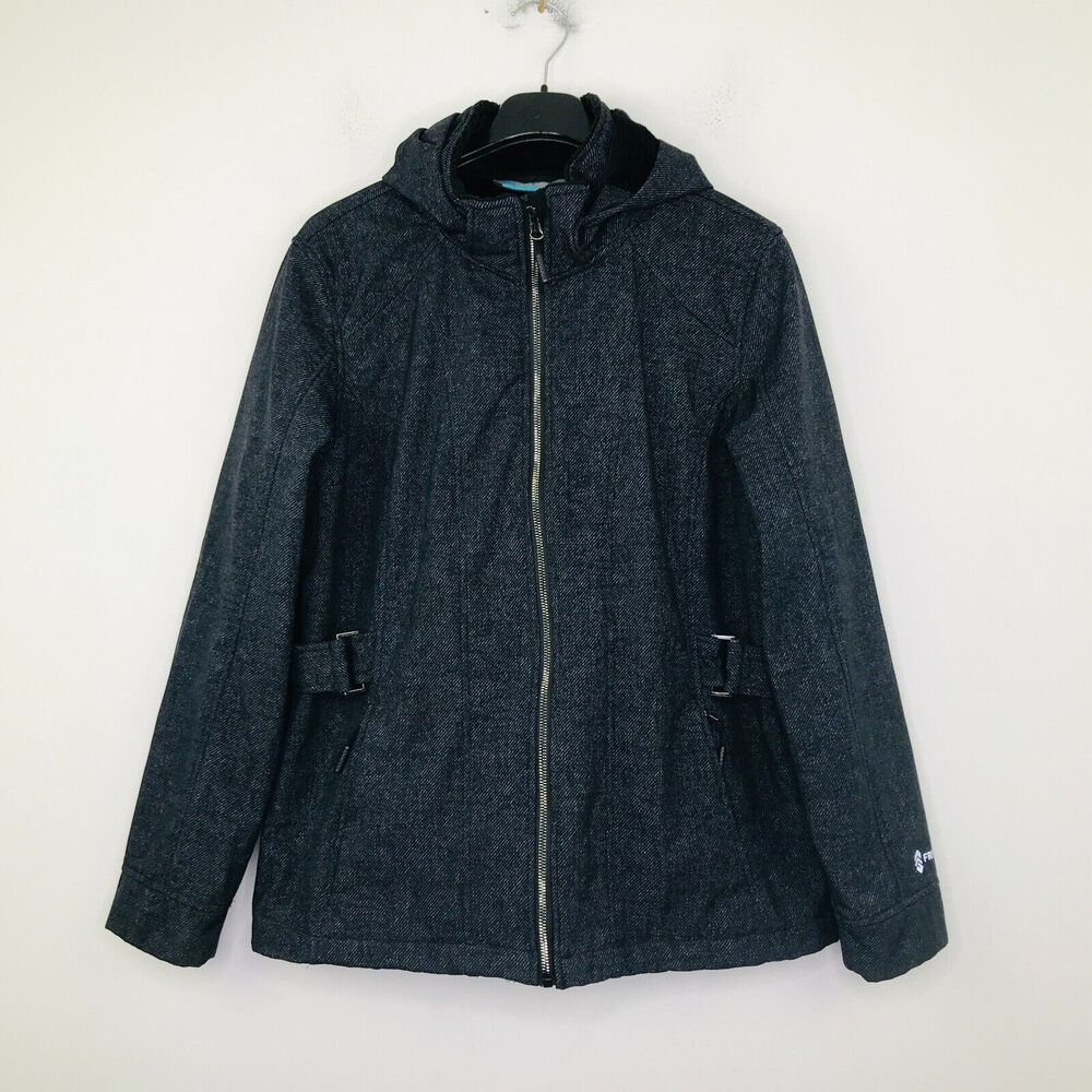 Free Country Women's XL Jacket Black Faux Fur Lined Removable Hood Full Zip BZ15